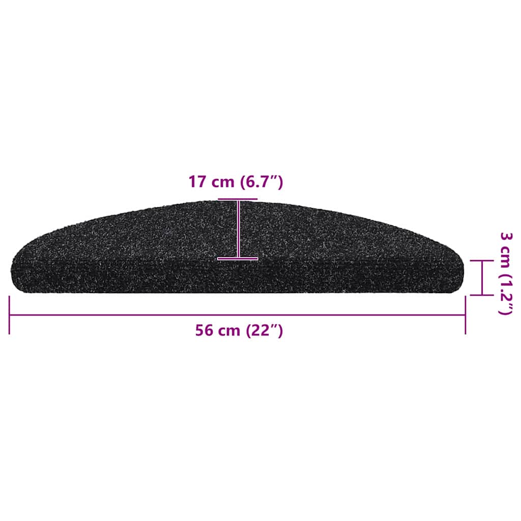 Stufenmatten Selbstklebend 30 Stk. 56x17x3 cm Schwarz Halbrund