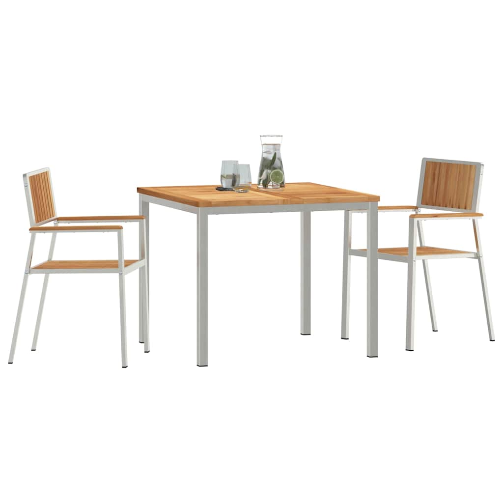 Outdoortisch-Set 3 pcs Massives Teakholz und Edelstahl