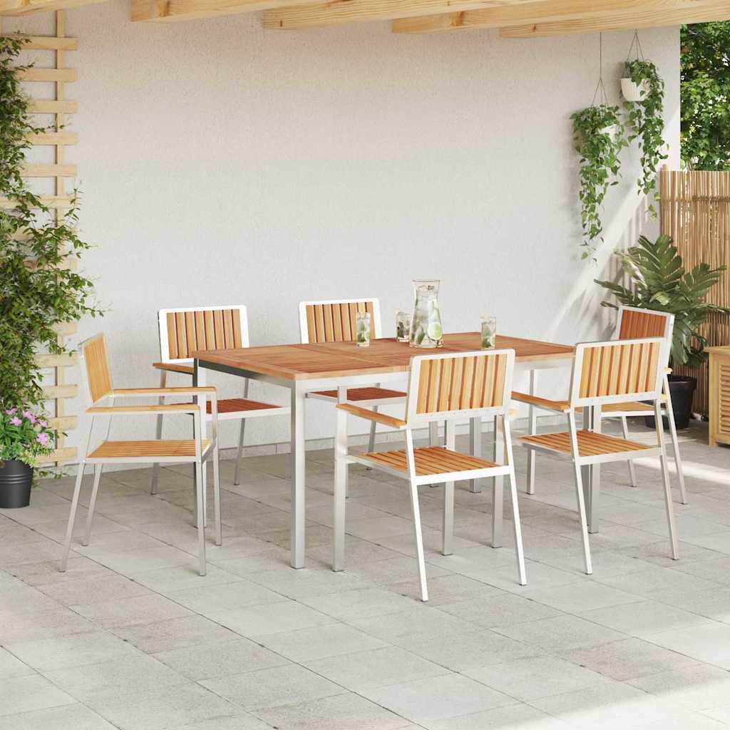 Outdoortisch-Set 7 pcs Braun Massivholz Teak