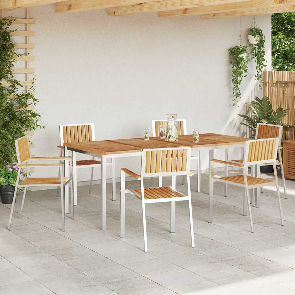 Outdoortisch-Set 7 pcs Braun Massivholz Teak