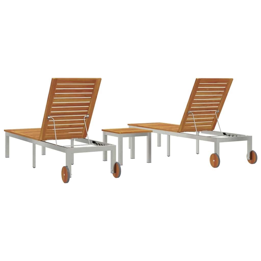 Liege 3 pcs Braun Massives Akazienholz und Edelstahl