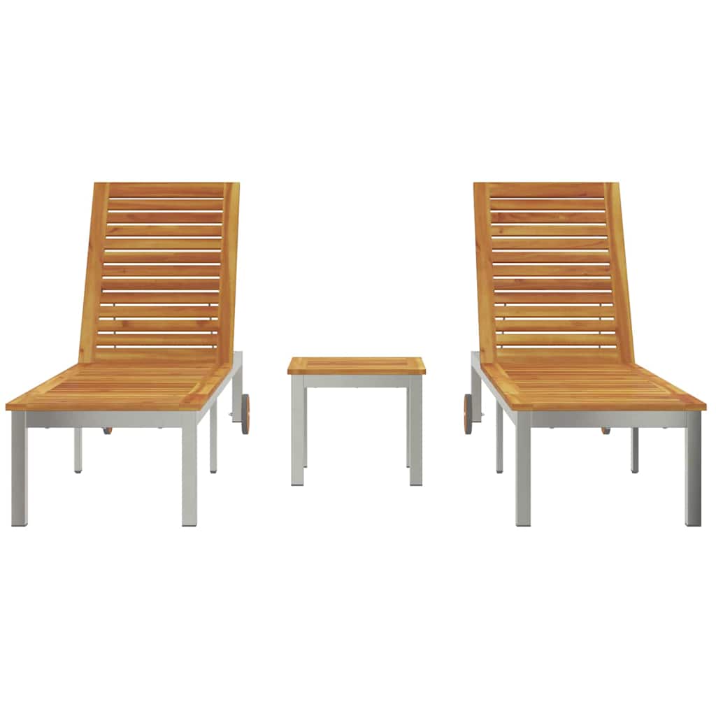 Liege 3 pcs Braun Massives Akazienholz und Edelstahl