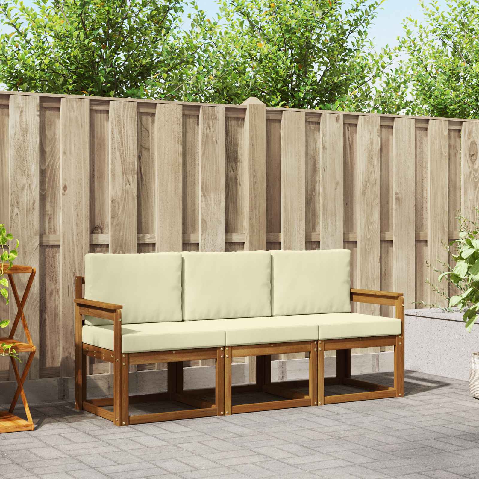 Outdoor-Sofagarnitur mit Kissen 3 pcs Natur und Creme