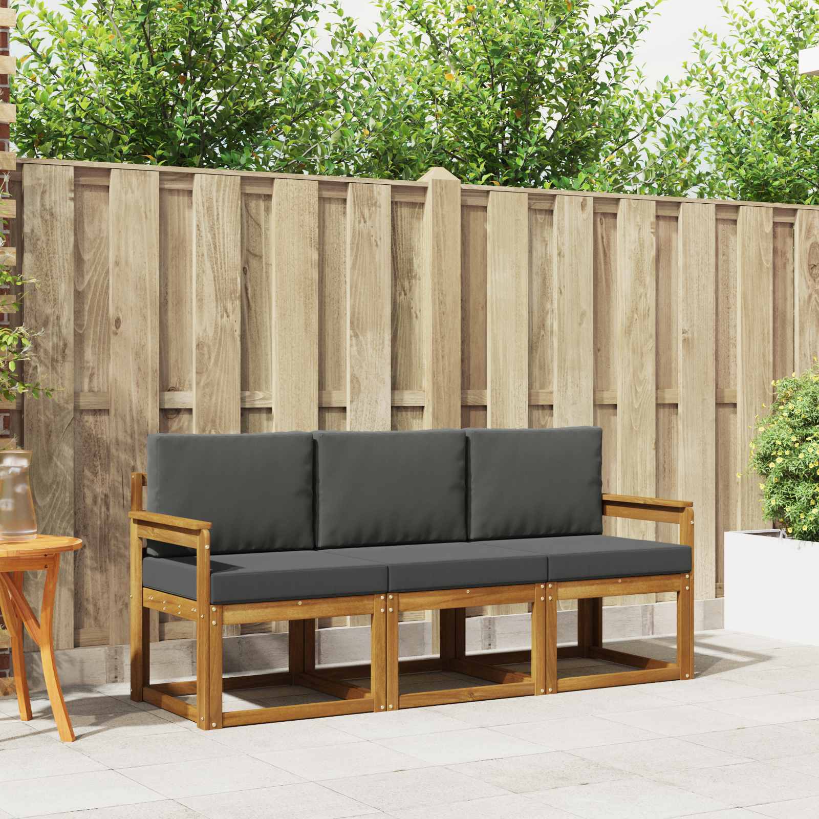Outdoor-Sofagarnitur mit Kissen 3 pcs Natur und Anthrazit