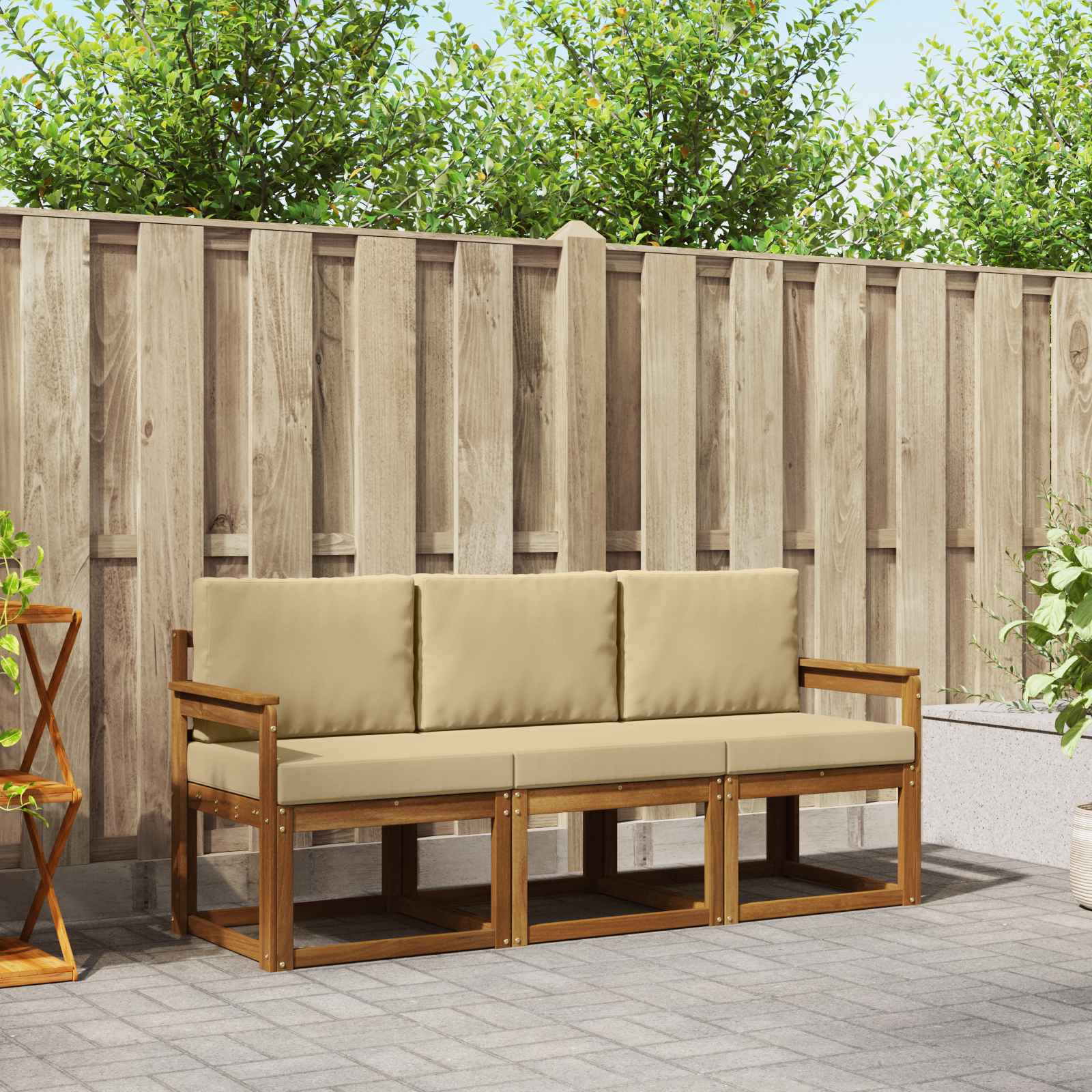 Outdoor-Sofagarnitur mit Kissen 3 pcs Natur und Beige