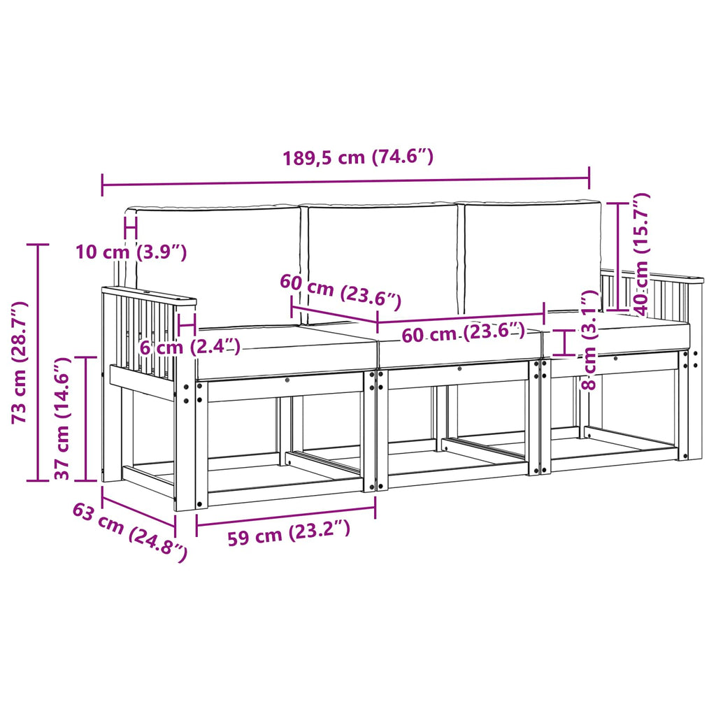Outdoor-Sofagarnitur mit Kissen 3 pcs Natürlich und Hellgrau