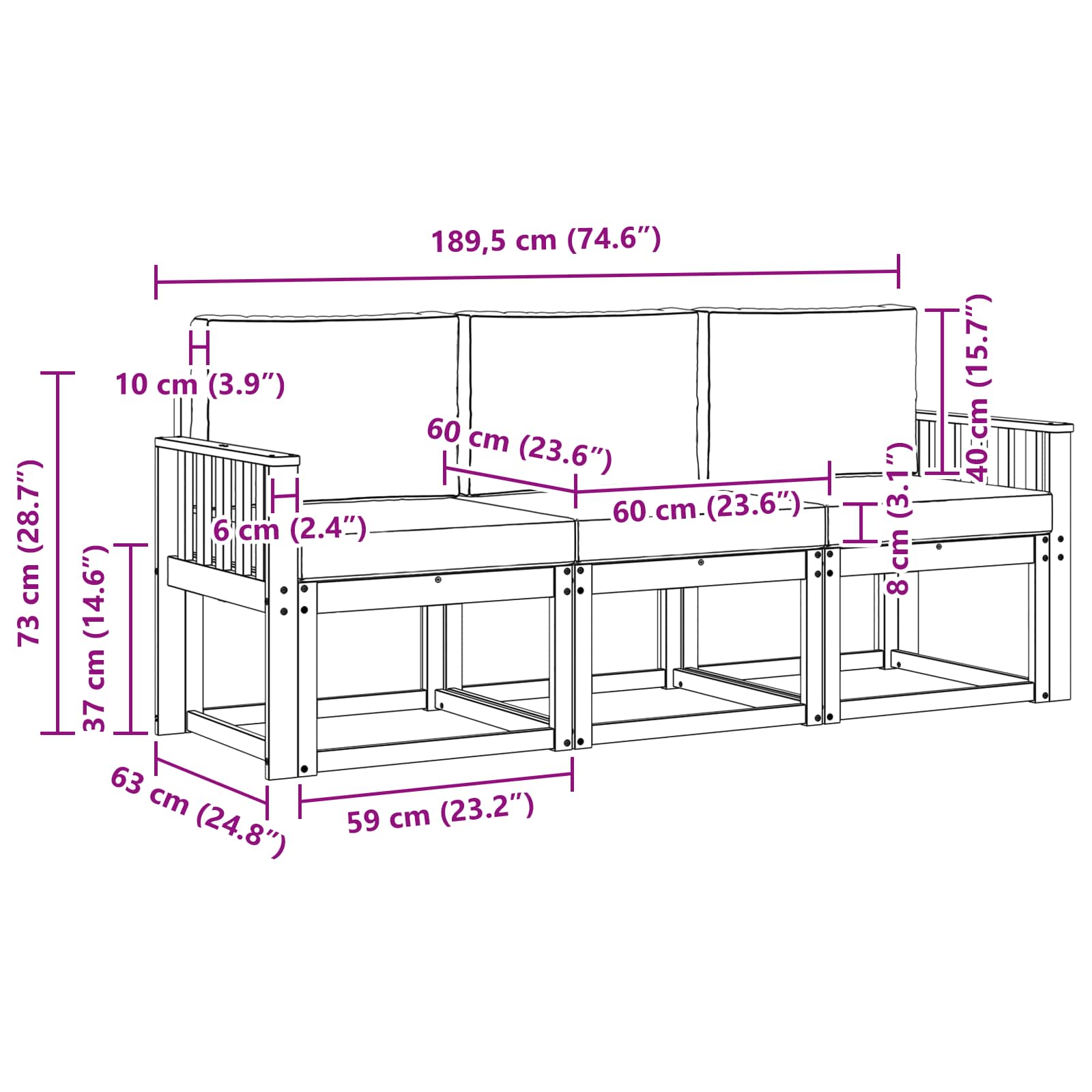 Outdoor-Sofagarnitur mit Kissen 3 pcs Natur und Anthrazit