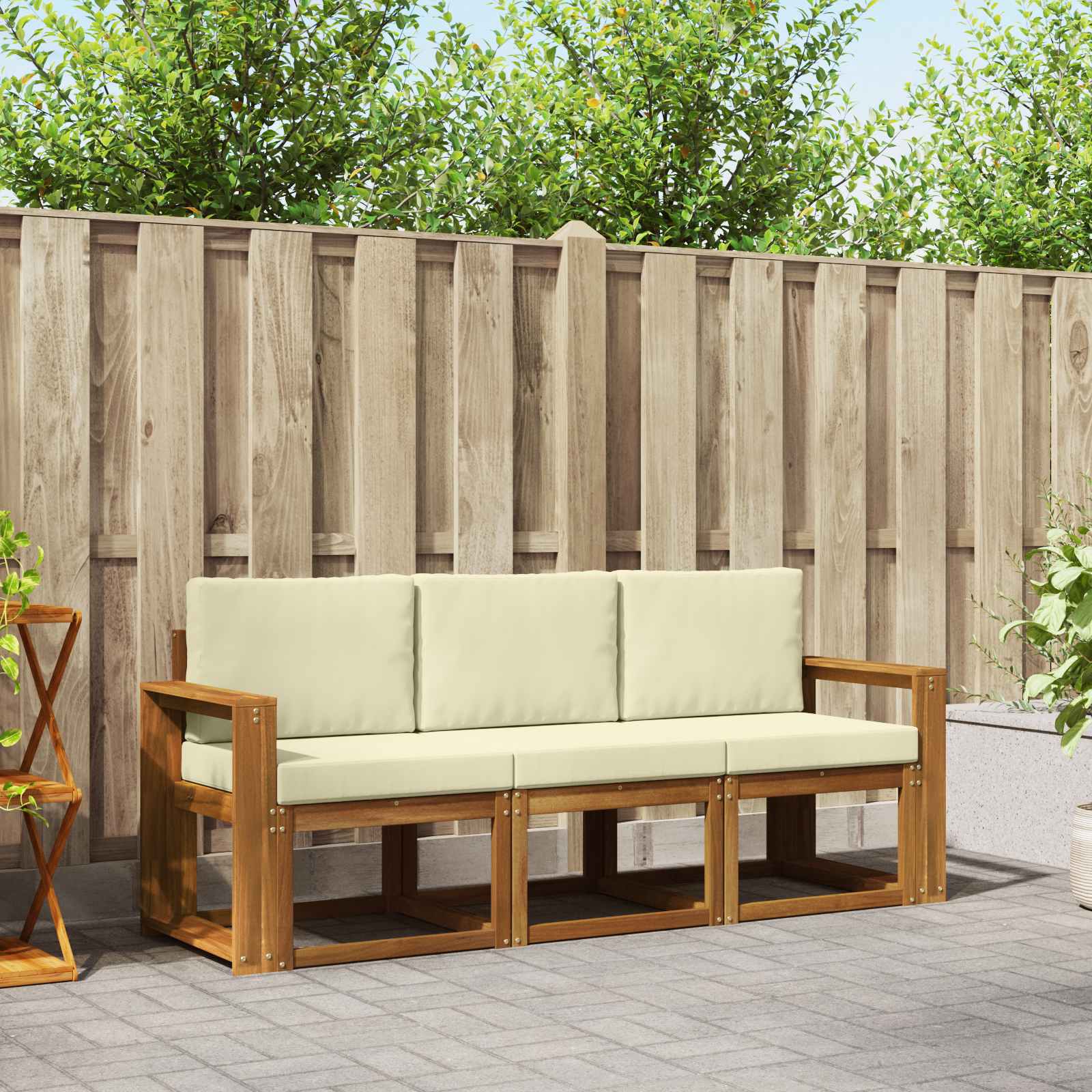 Outdoor-Sofagarnitur mit Kissen 3 pcs Natur und Creme