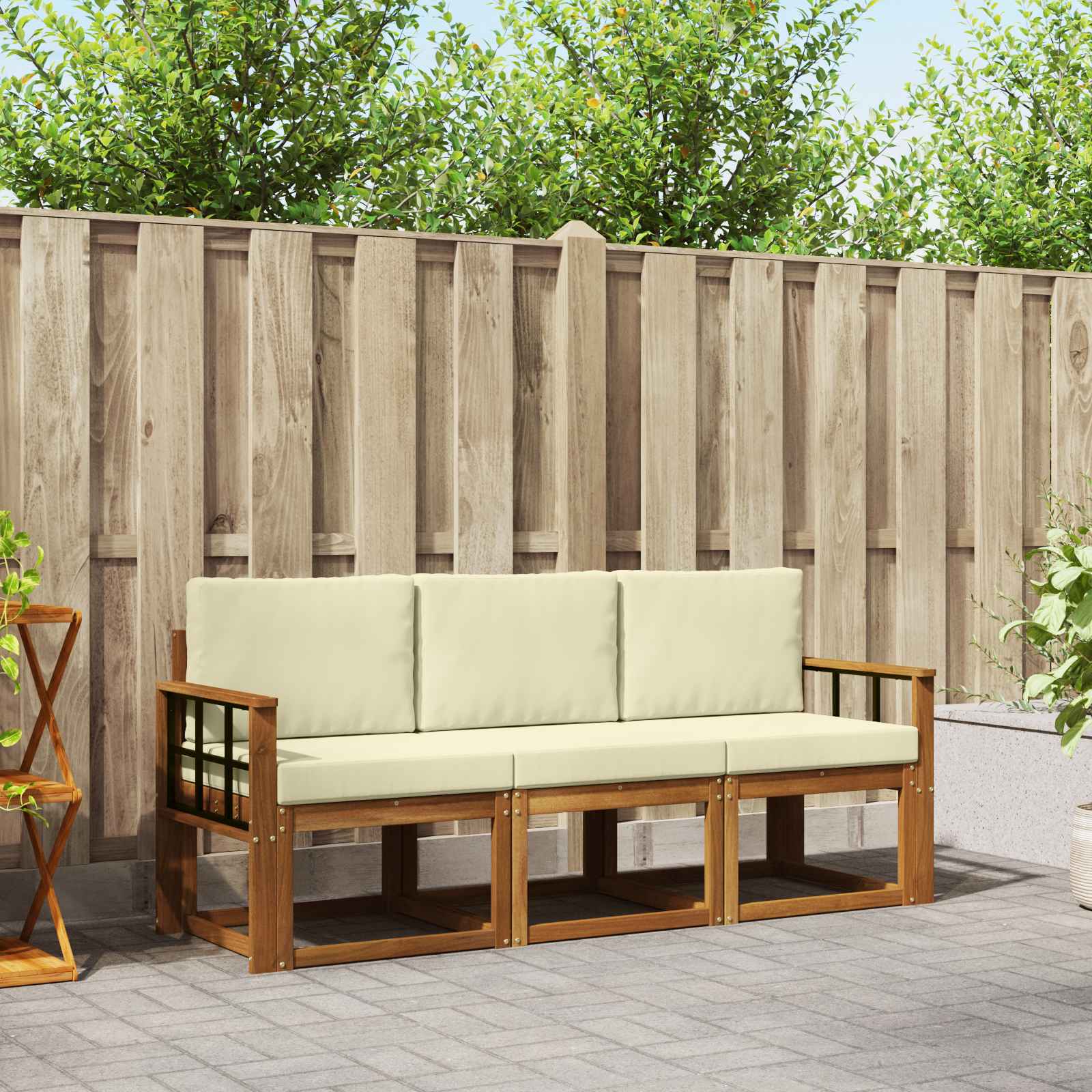 Outdoor-Sofagarnitur mit Kissen 3 pcs Natur und Creme
