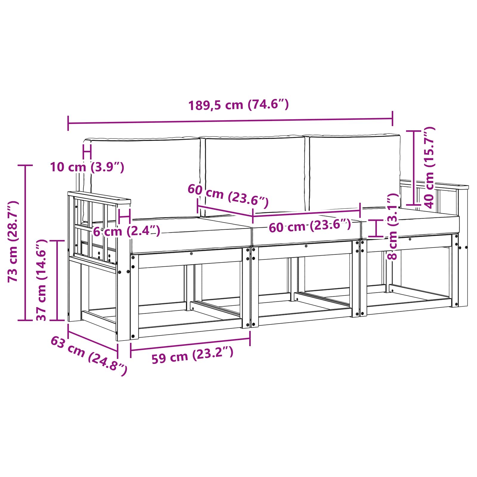 Outdoor-Sofagarnitur mit Kissen 3 pcs Natur und Anthrazit