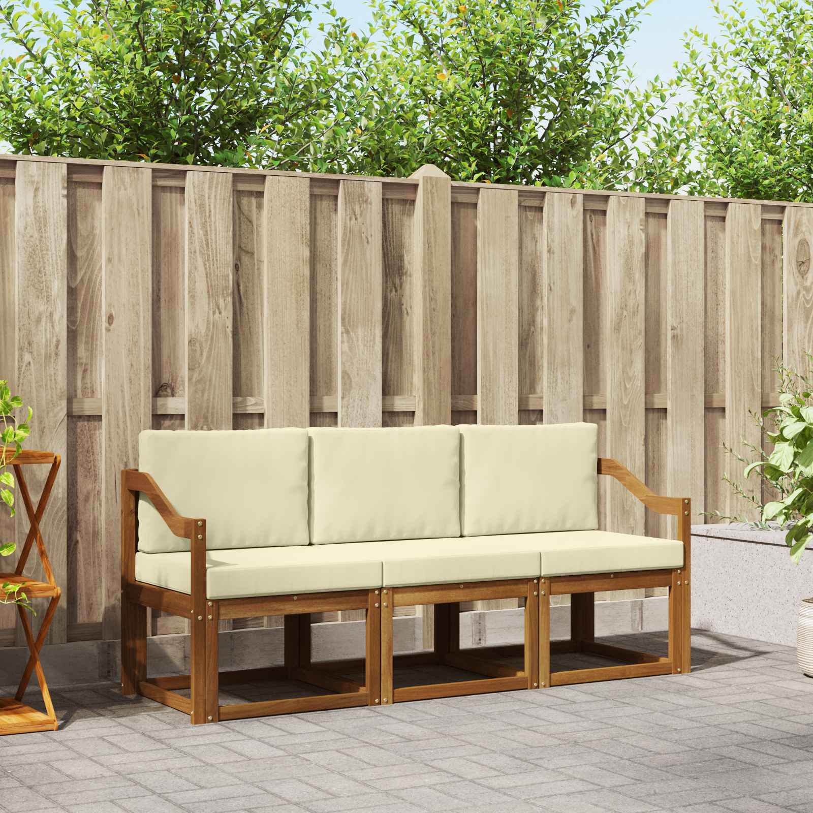Outdoor-Sofagarnitur mit Kissen 3 pcs Natur und Creme
