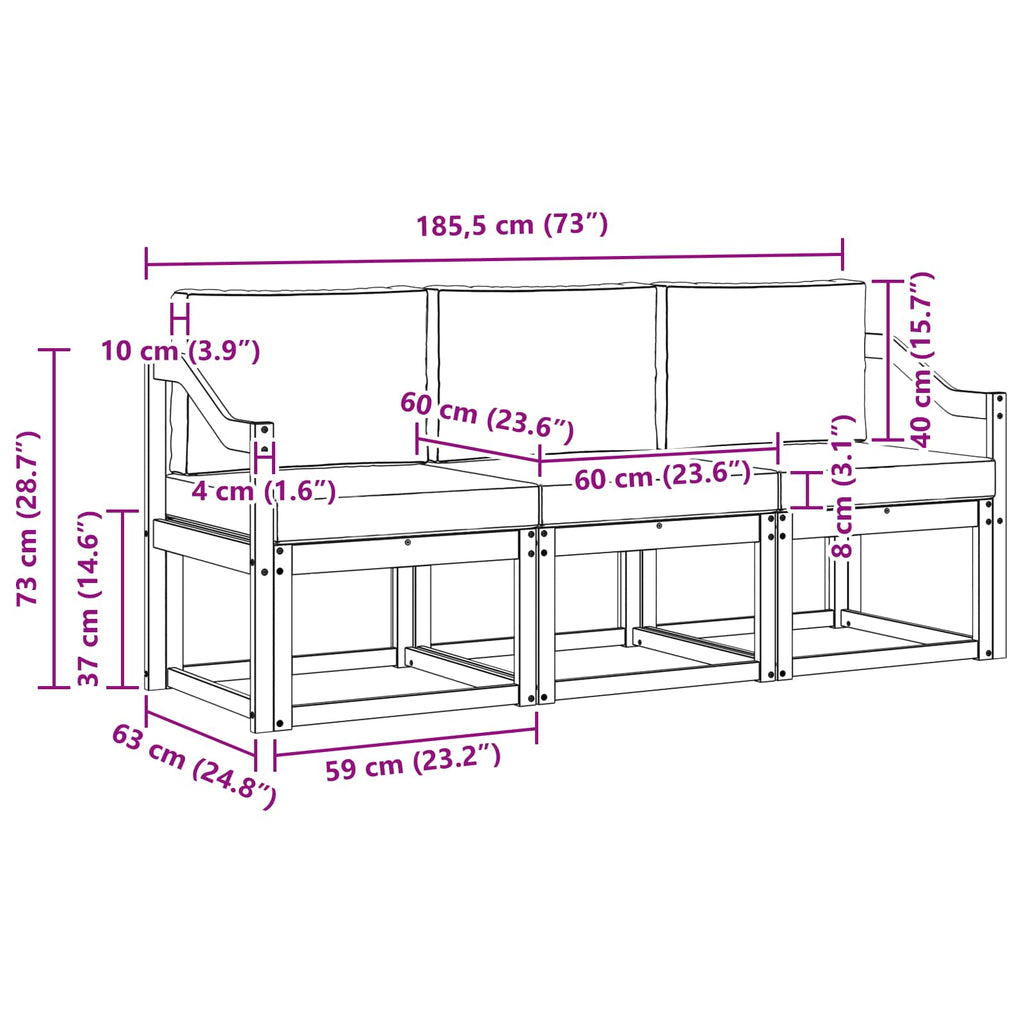 Outdoor-Sofagarnitur mit Kissen 3 pcs Natur und Creme