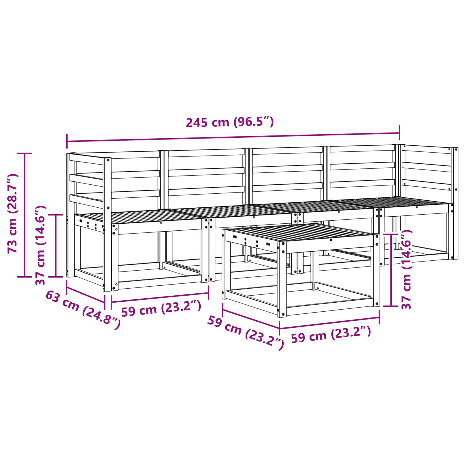 Outdoor-Sofagarnitur 5 pcs Natur