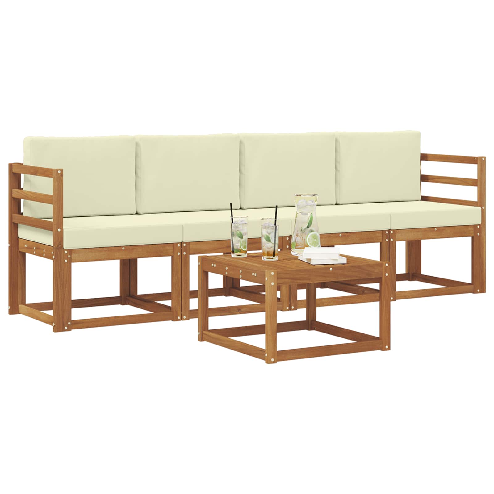 Outdoor-Sofagarnitur mit Kissen 5 pcs Natur und Creme