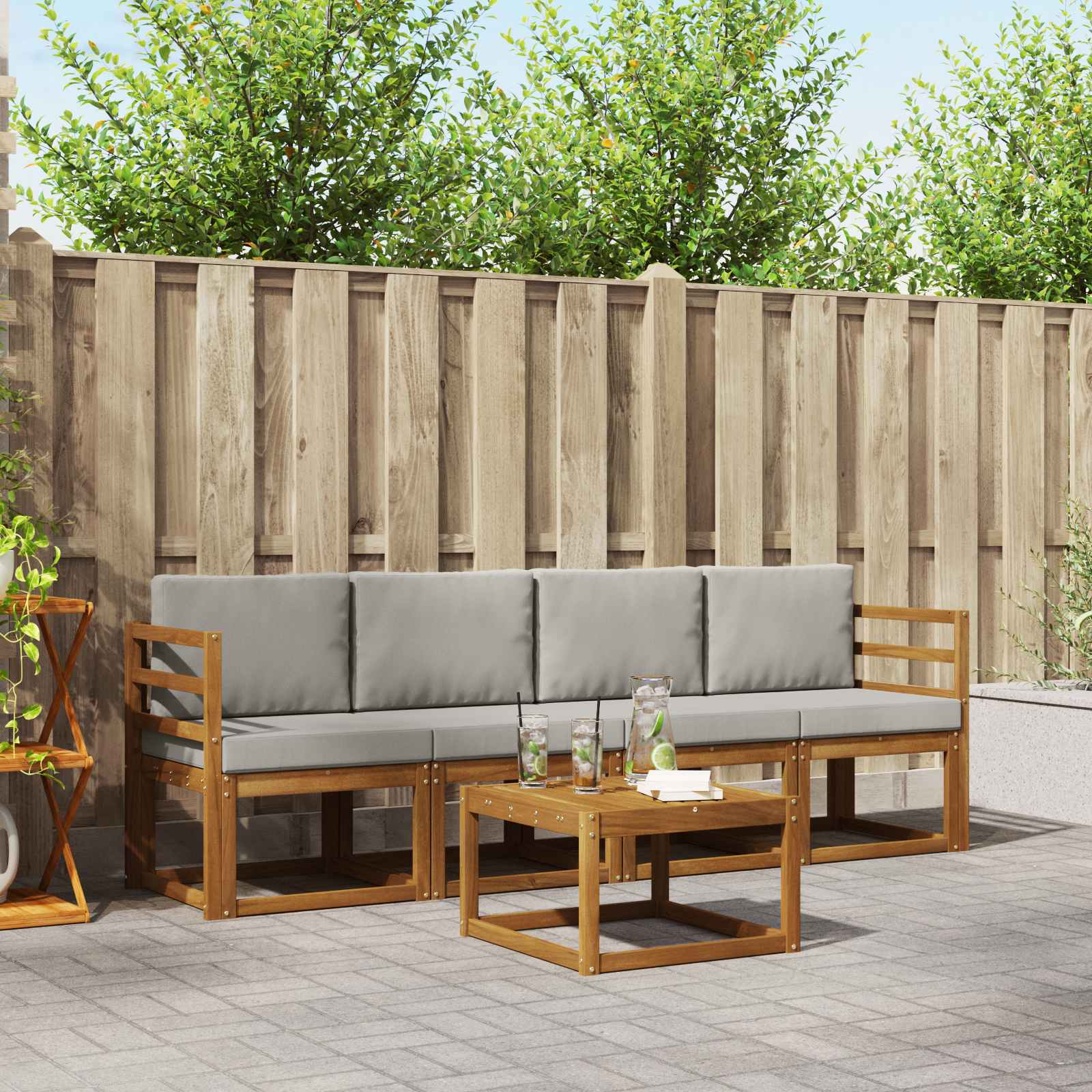 Outdoor-Sofagarnitur mit Kissen 5 pcs Natürlich und Hellgrau