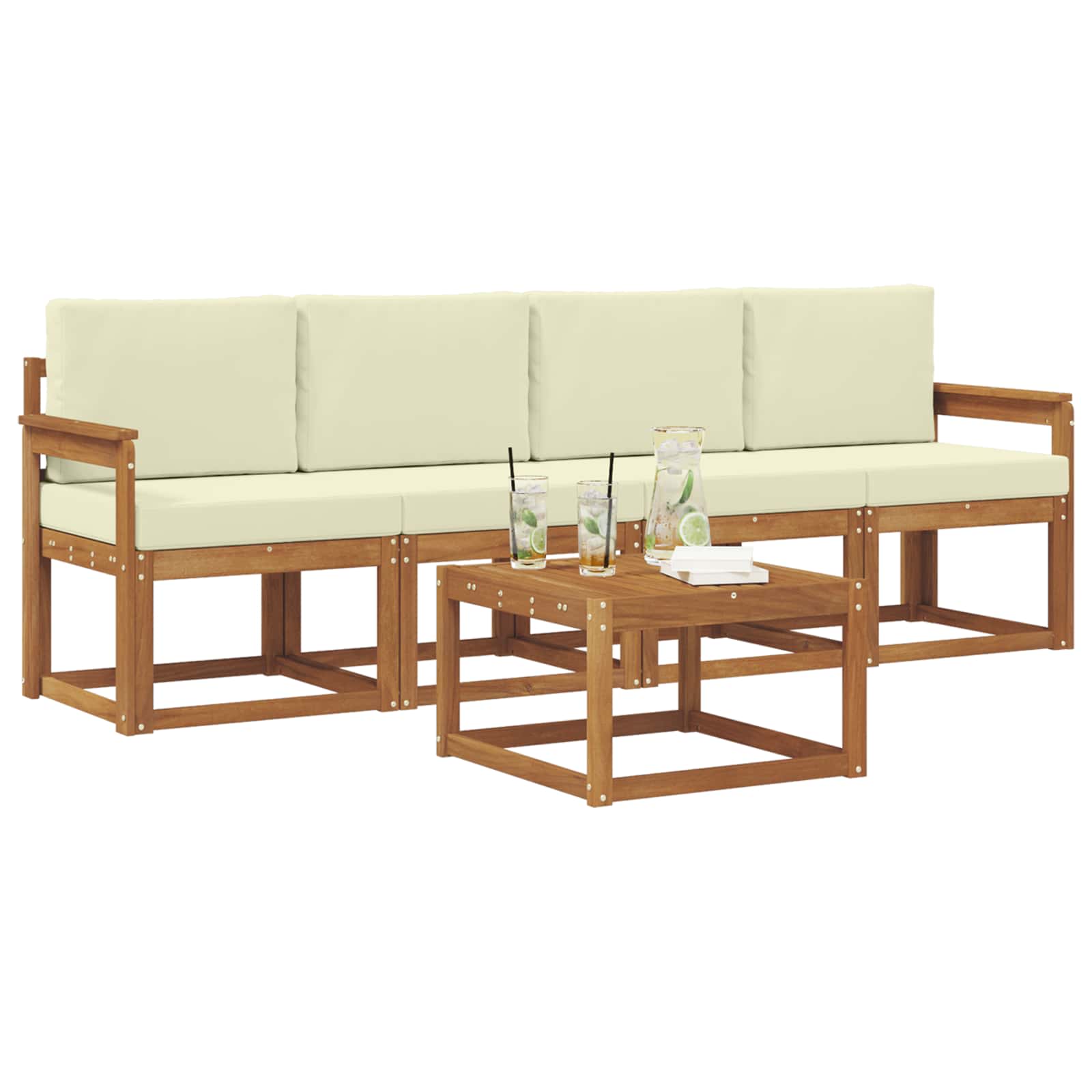 Outdoor-Sofagarnitur mit Kissen 5 pcs Natur und Creme