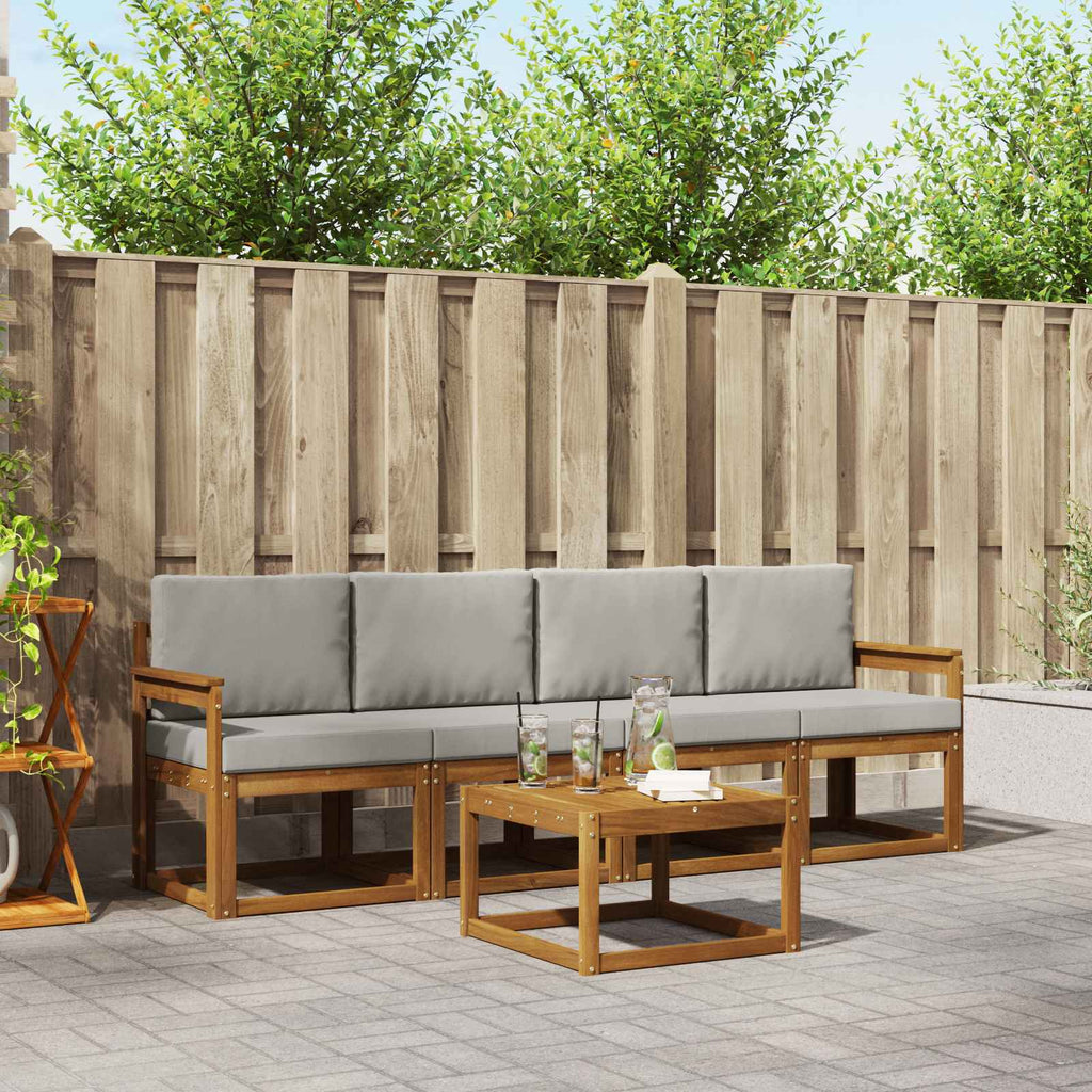 Outdoor-Sofagarnitur mit Kissen 5 pcs Natürlich und Hellgrau