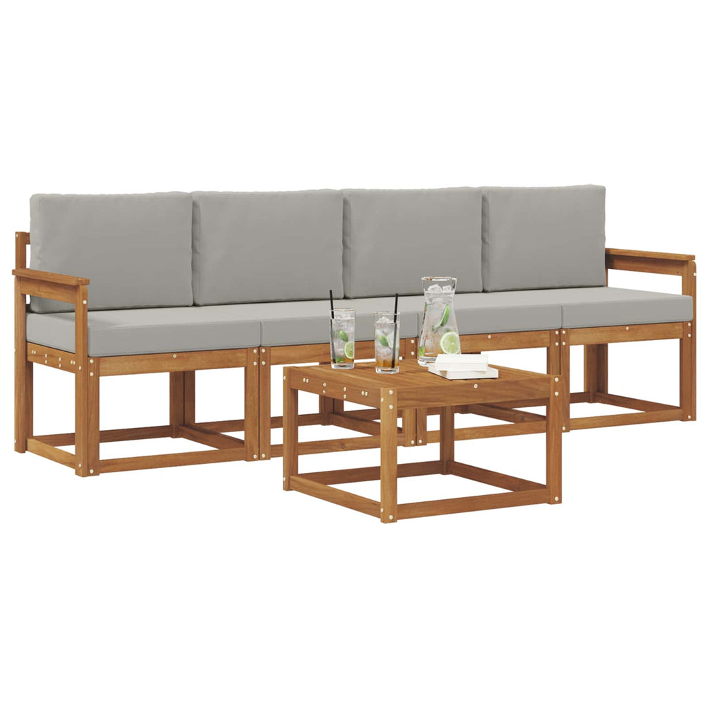 Outdoor-Sofagarnitur mit Kissen 5 pcs Natürlich und Hellgrau