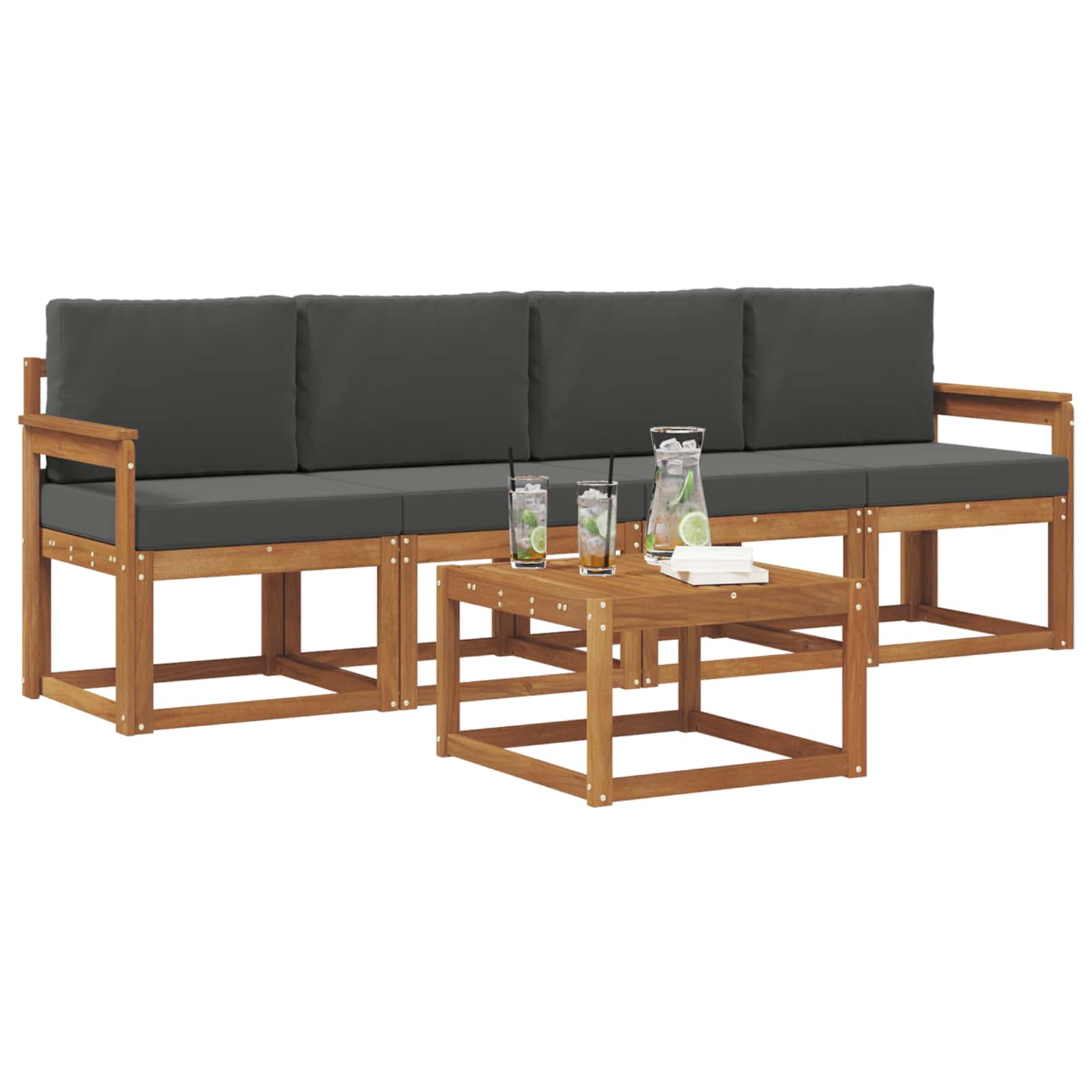 Outdoor-Sofagarnitur mit Kissen 5 pcs Natur und Anthrazit