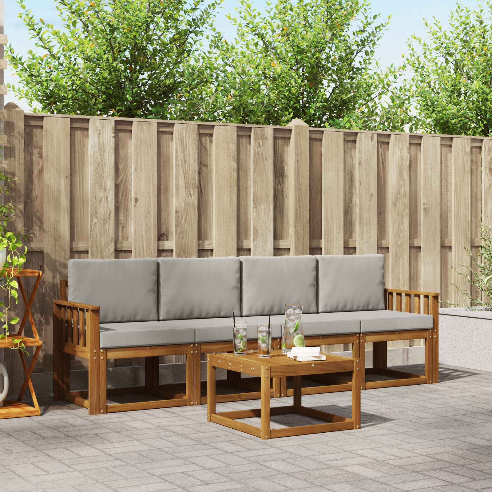 Outdoor-Sofagarnitur mit Kissen 5 pcs Natürlich und Hellgrau