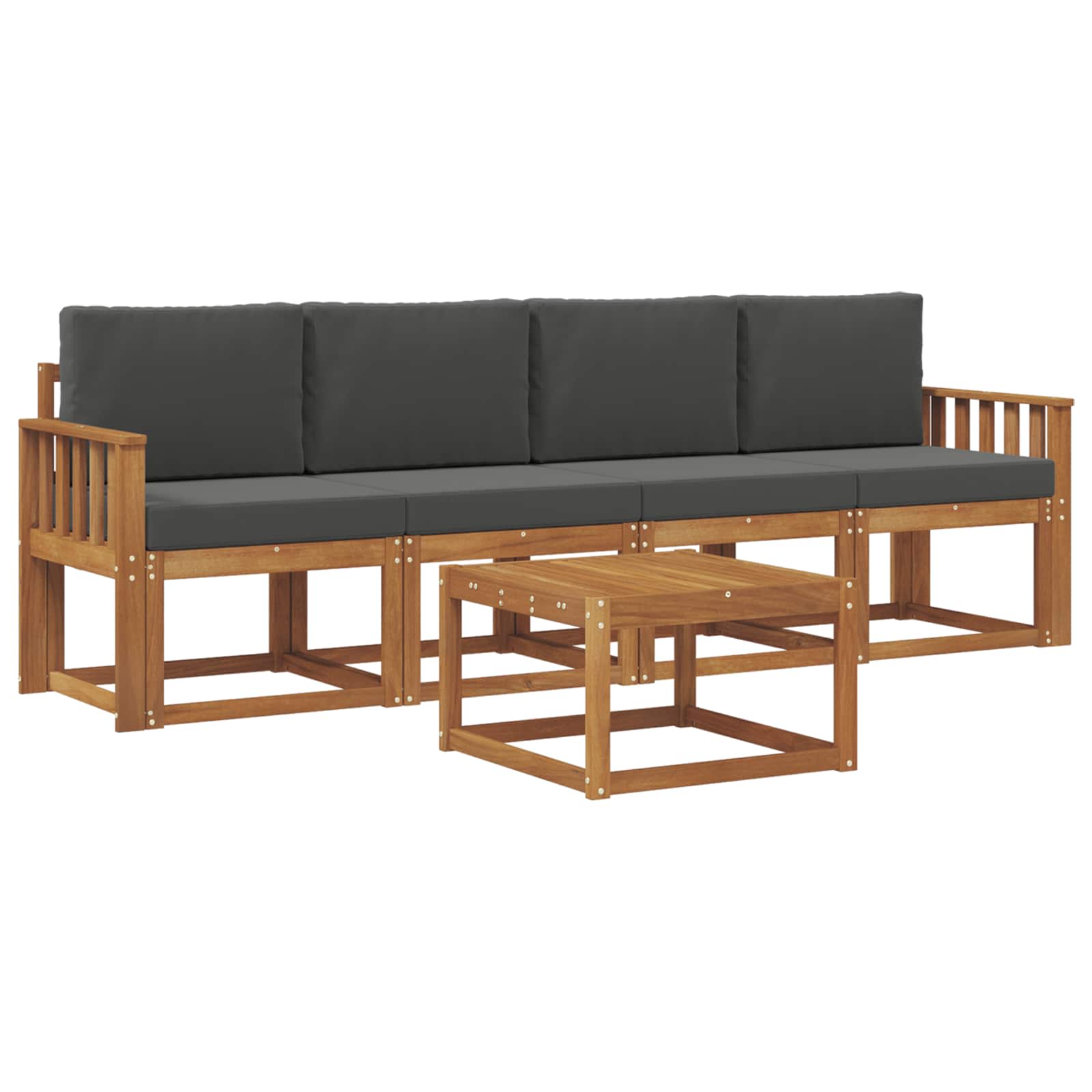 Outdoor-Sofagarnitur mit Kissen 5 pcs Natur und Anthrazit