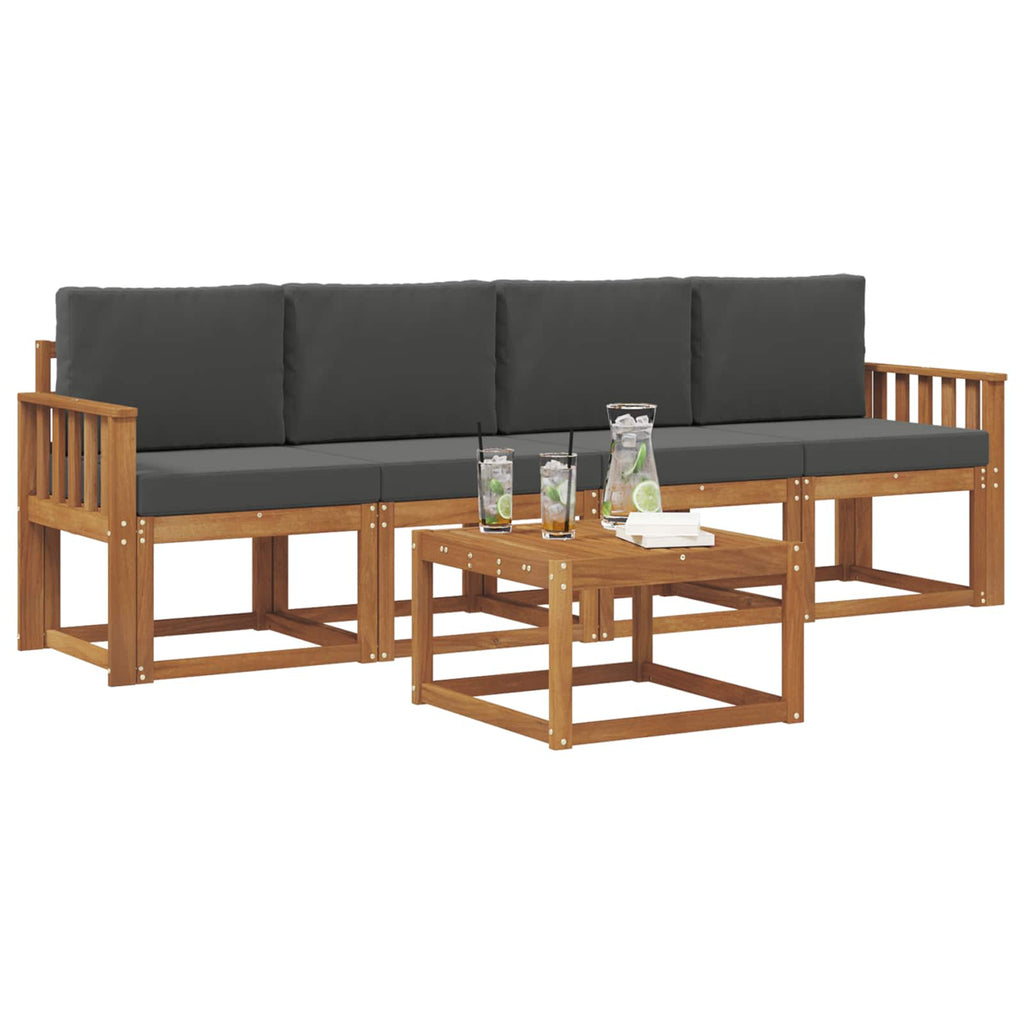 Outdoor-Sofagarnitur mit Kissen 5 pcs Natur und Anthrazit