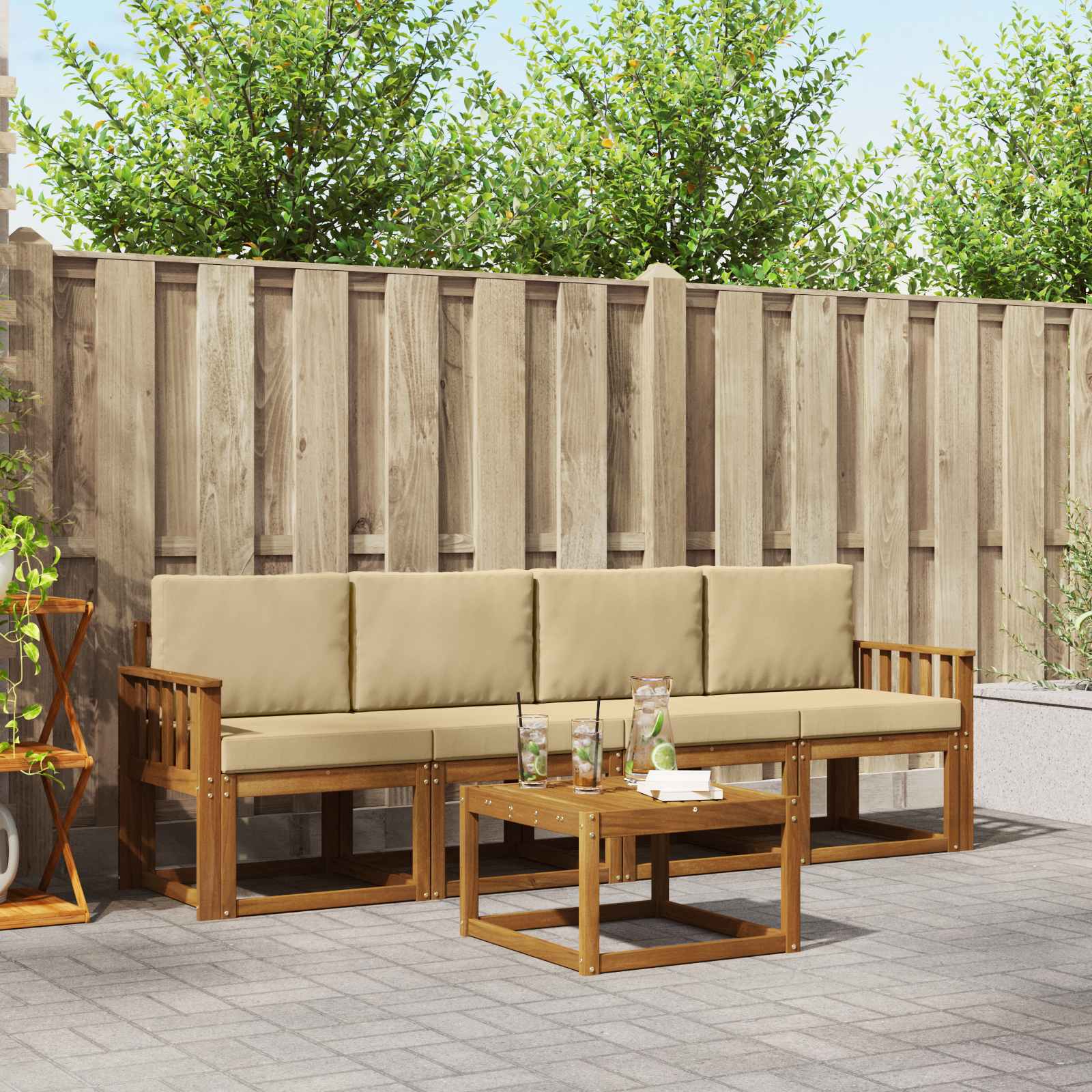 Outdoor-Sofagarnitur mit Kissen 5 pcs Natur und Beige