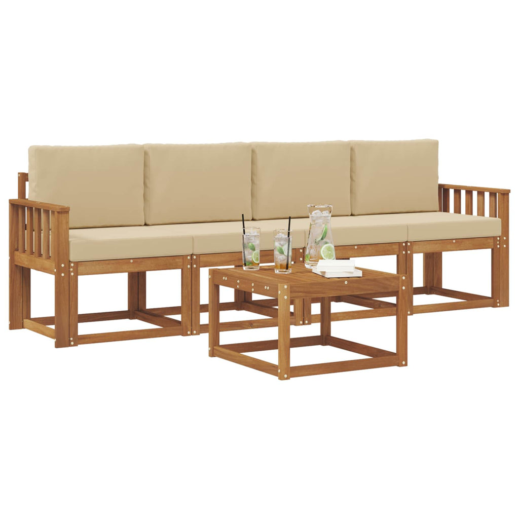 Outdoor-Sofagarnitur mit Kissen 5 pcs Natur und Beige