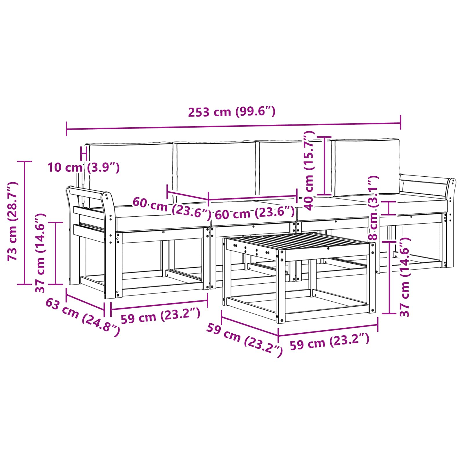 Outdoor-Sofagarnitur mit Kissen 5 pcs Natur und Creme
