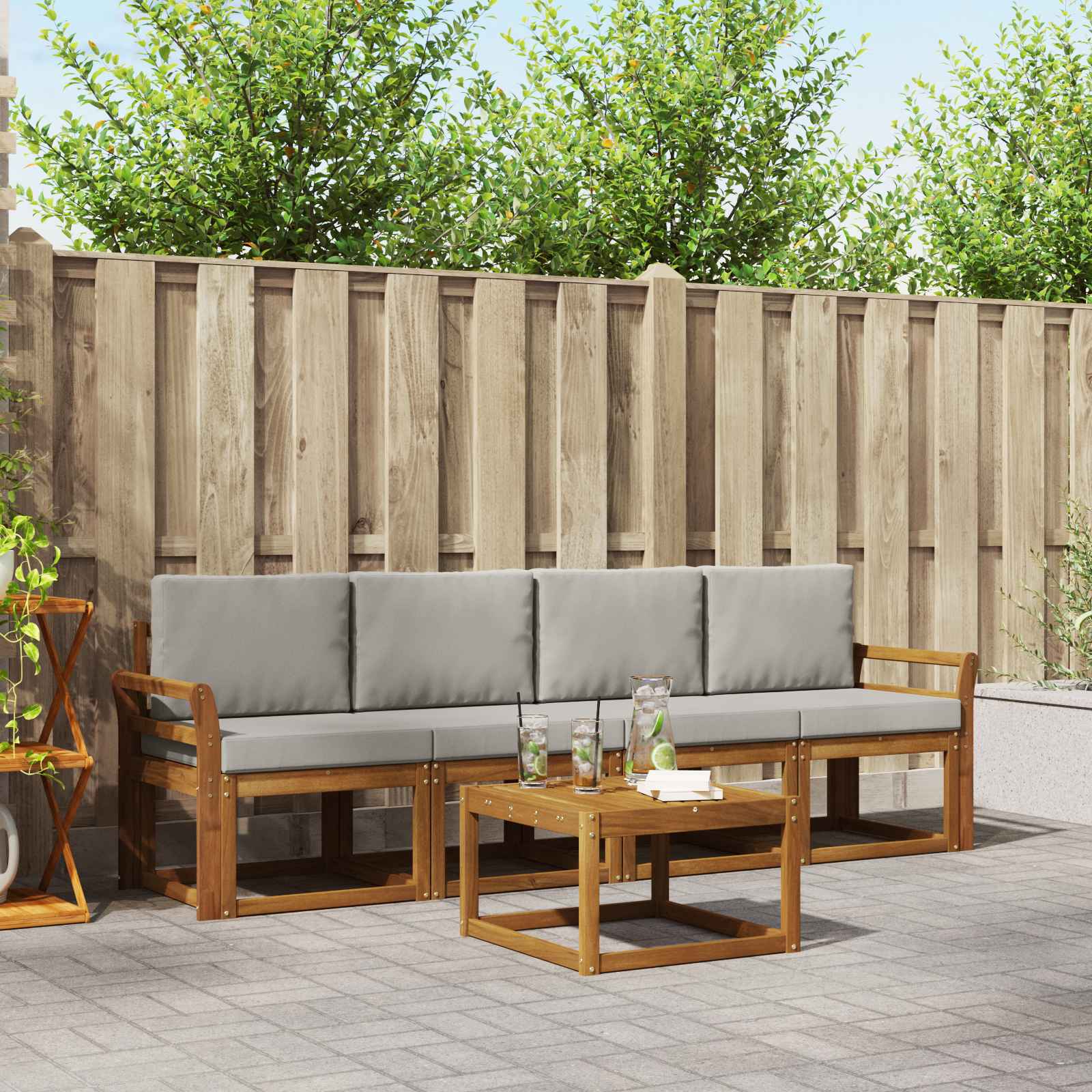 Outdoor-Sofagarnitur mit Kissen 5 pcs Natürlich und Hellgrau