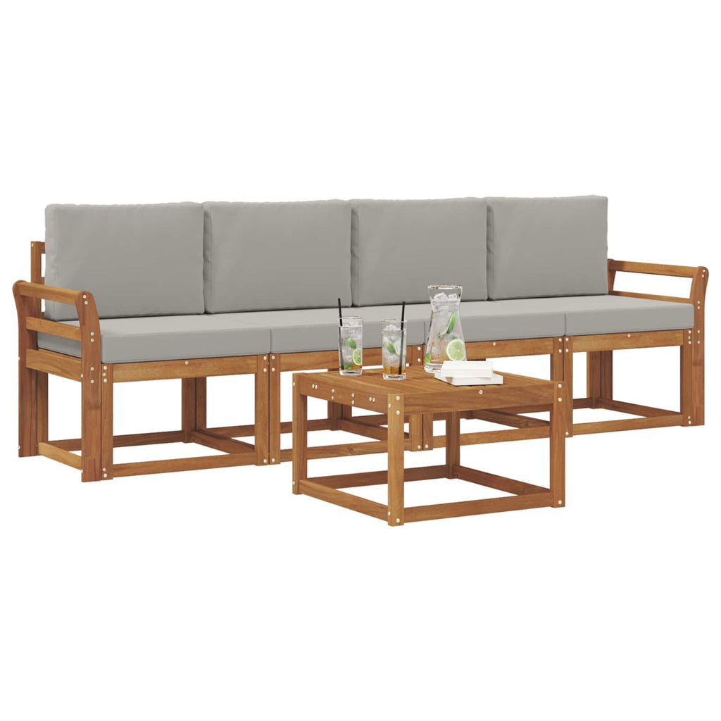 Outdoor-Sofagarnitur mit Kissen 5 pcs Natürlich und Hellgrau