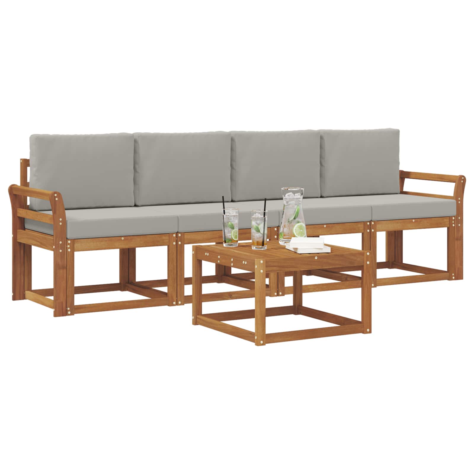 Outdoor-Sofagarnitur mit Kissen 5 pcs Natürlich und Hellgrau