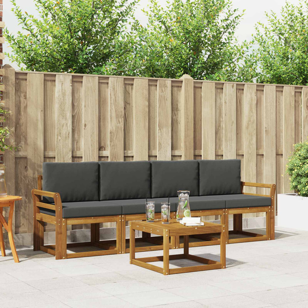 Outdoor-Sofagarnitur mit Kissen 5 pcs Natur und Anthrazit