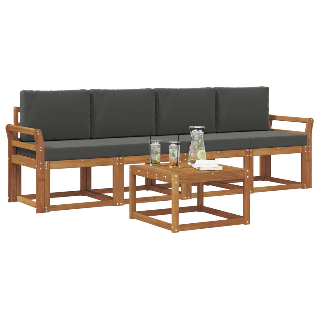 Outdoor-Sofagarnitur mit Kissen 5 pcs Natur und Anthrazit