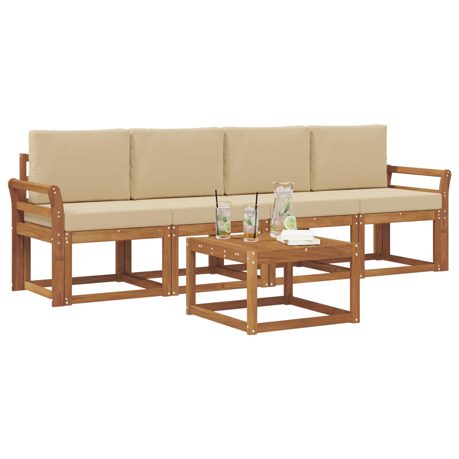 Outdoor-Sofagarnitur mit Kissen 5 pcs Natur und Beige