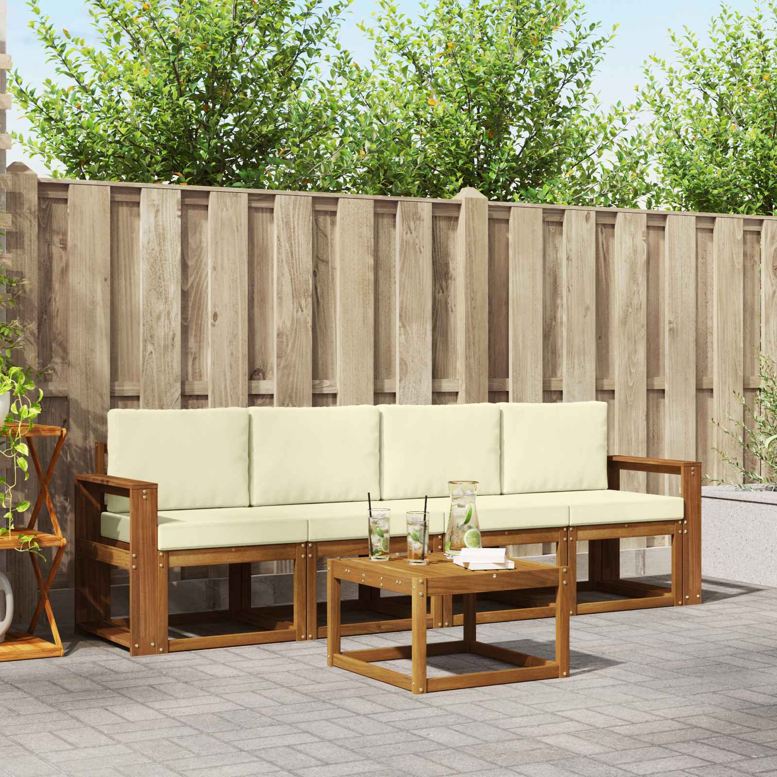 Outdoor-Sofagarnitur mit Kissen 5 pcs Natur und Creme