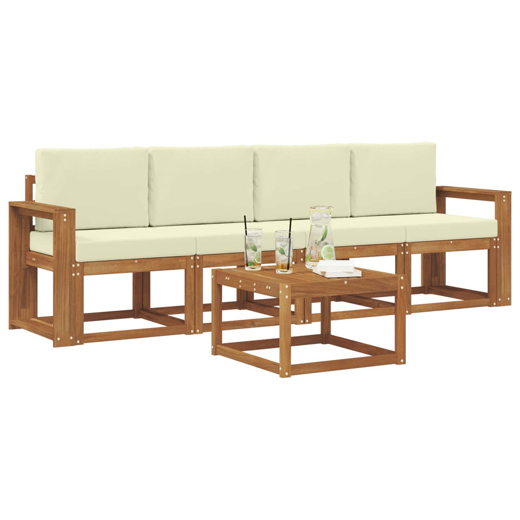 Outdoor-Sofagarnitur mit Kissen 5 pcs Natur und Creme