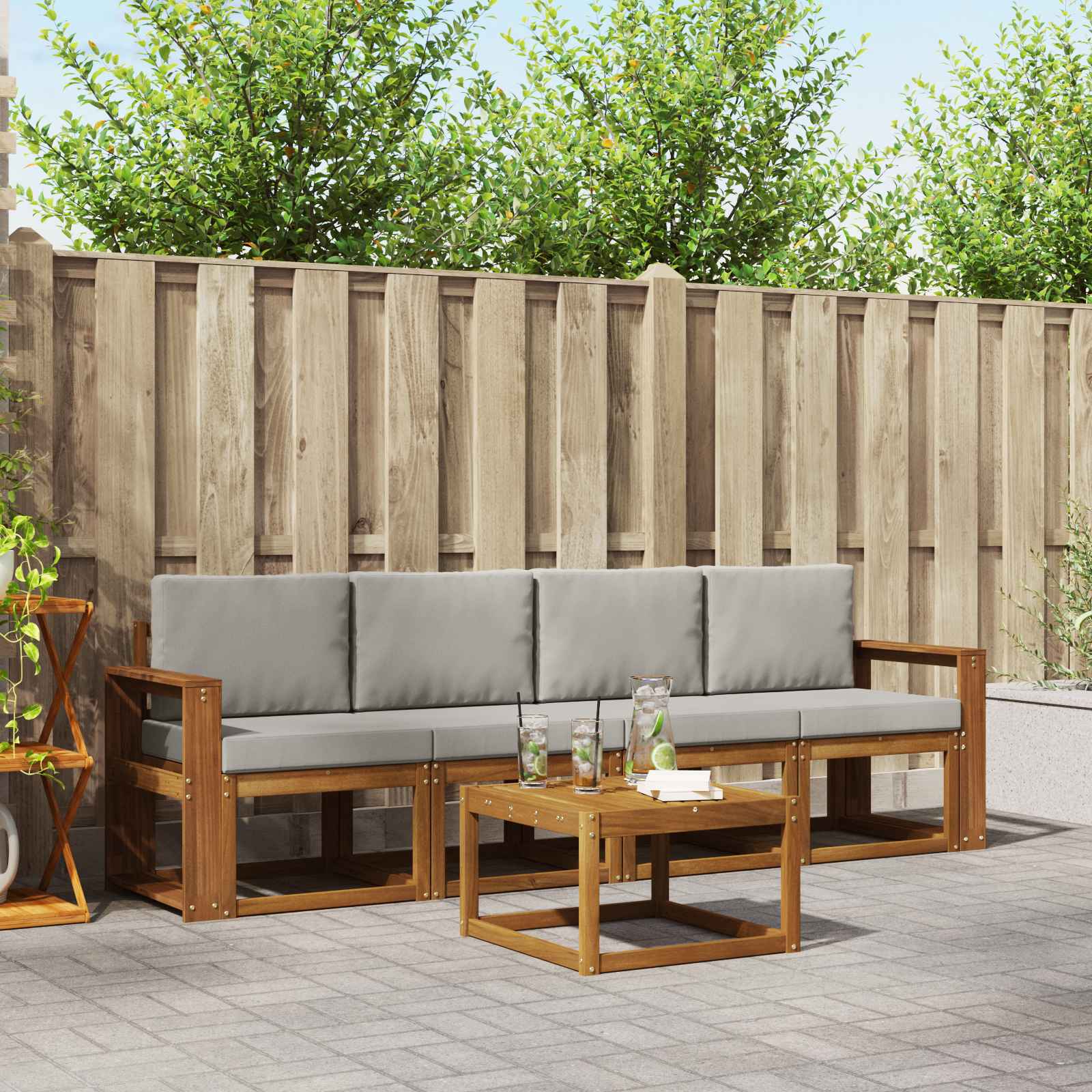 Outdoor-Sofagarnitur mit Kissen 5 pcs Natürlich und Hellgrau