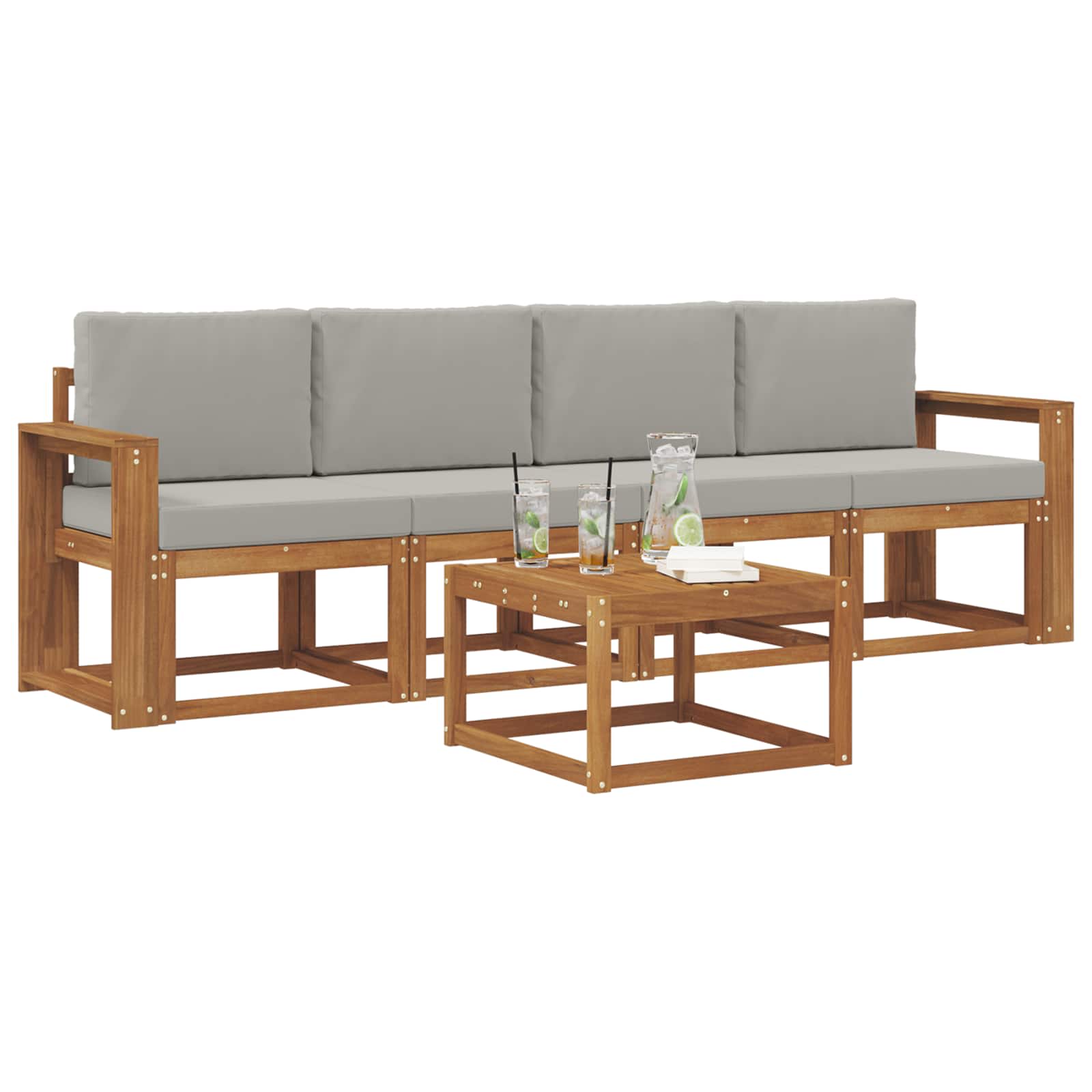 Outdoor-Sofagarnitur mit Kissen 5 pcs Natürlich und Hellgrau