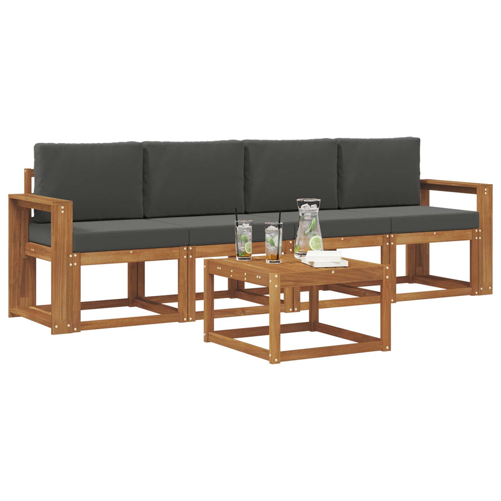 Outdoor-Sofagarnitur mit Kissen 5 pcs Natur und Anthrazit