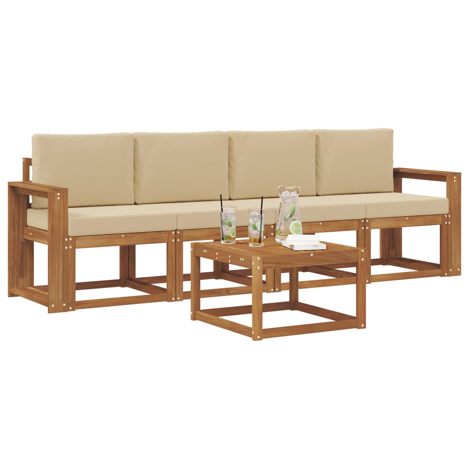 Outdoor-Sofagarnitur mit Kissen 5 pcs Natur und Beige