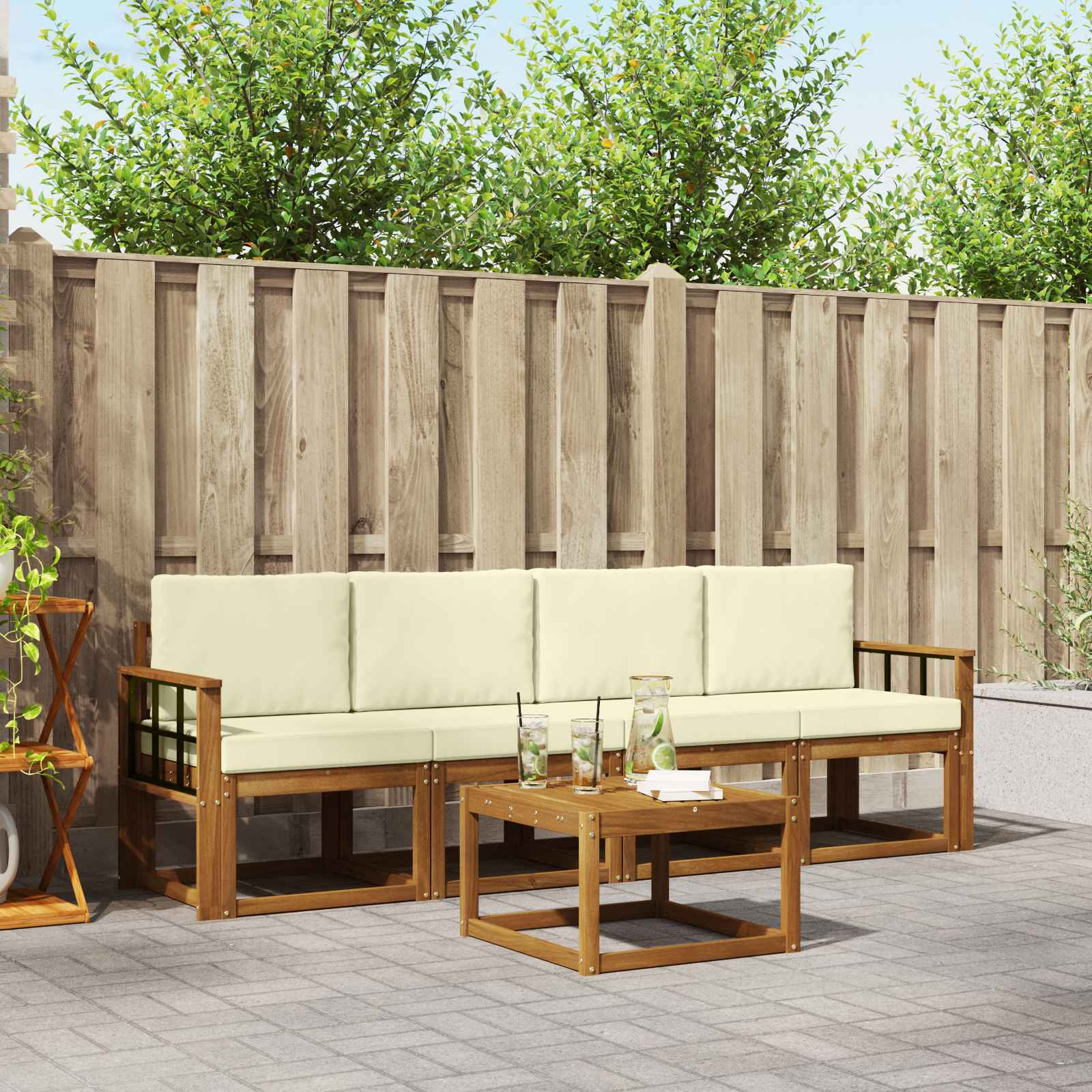 Outdoor-Sofagarnitur mit Kissen 5 pcs Natur und Creme