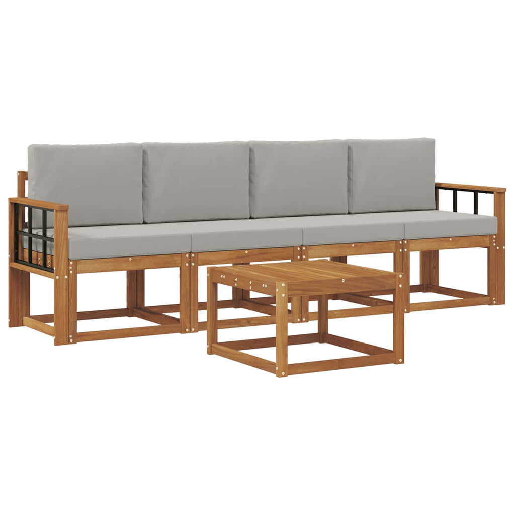 Outdoor-Sofagarnitur mit Kissen 5 pcs Natürlich und Hellgrau