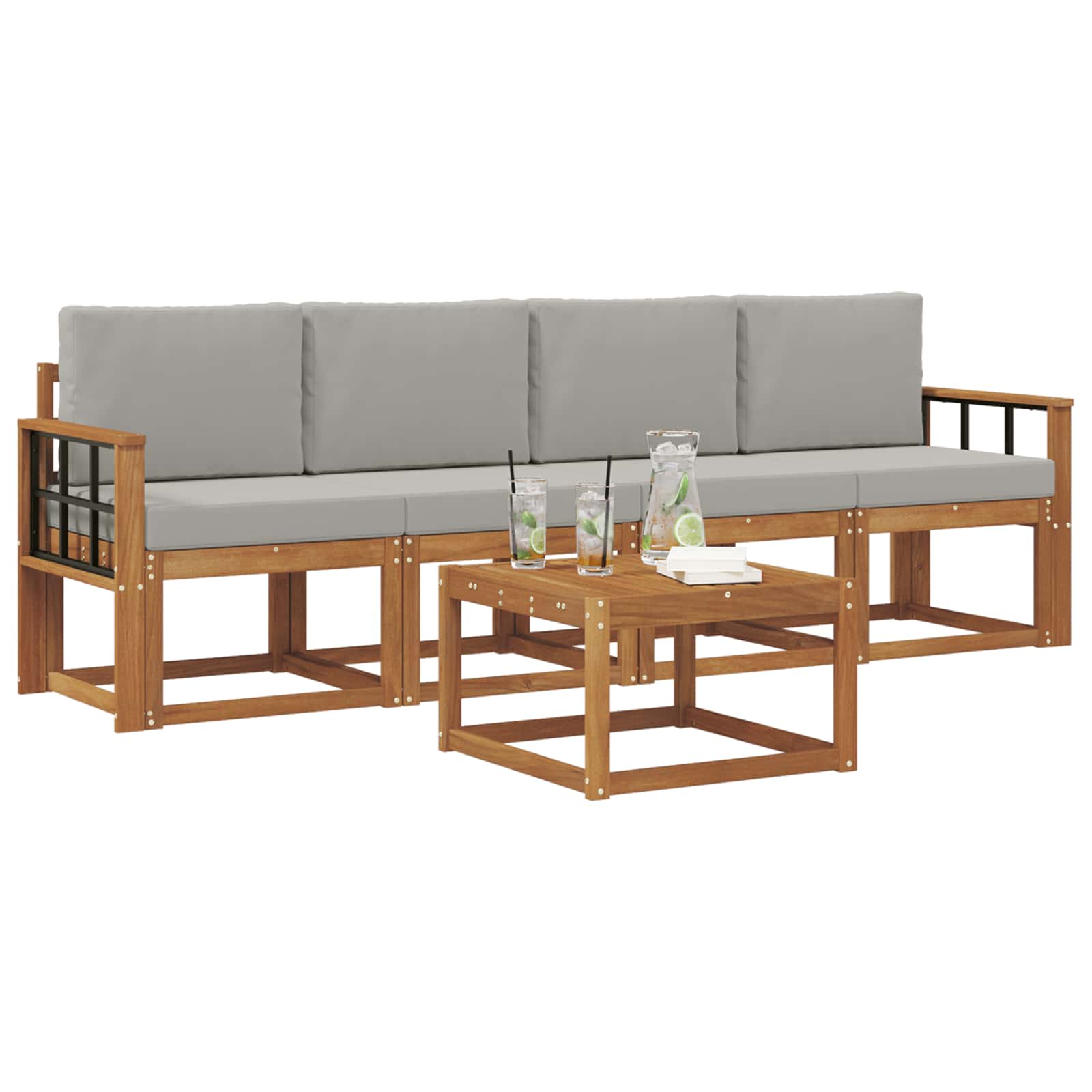 Outdoor-Sofagarnitur mit Kissen 5 pcs Natürlich und Hellgrau