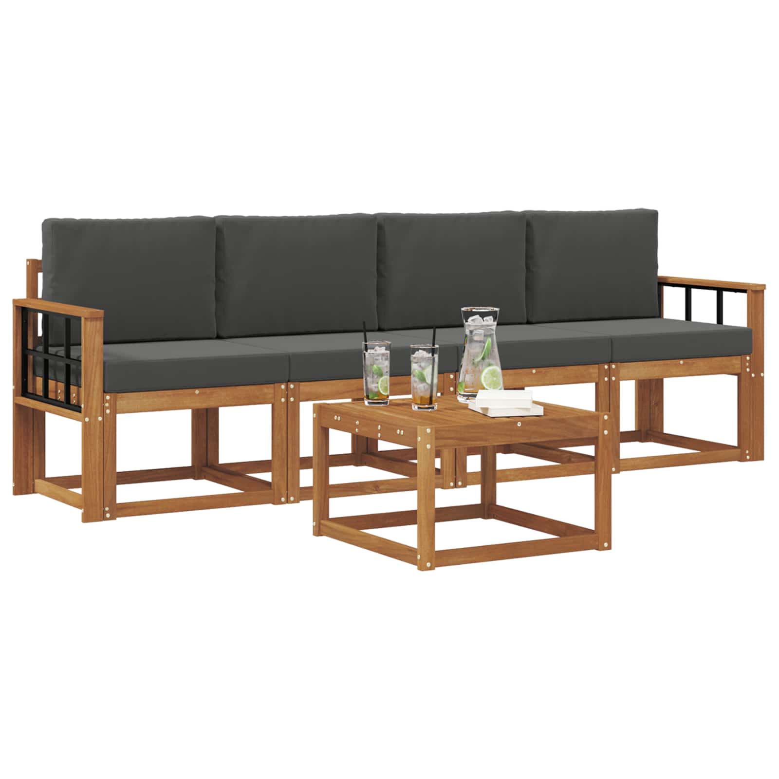 Outdoor-Sofagarnitur mit Kissen 5 pcs Natur und Anthrazit