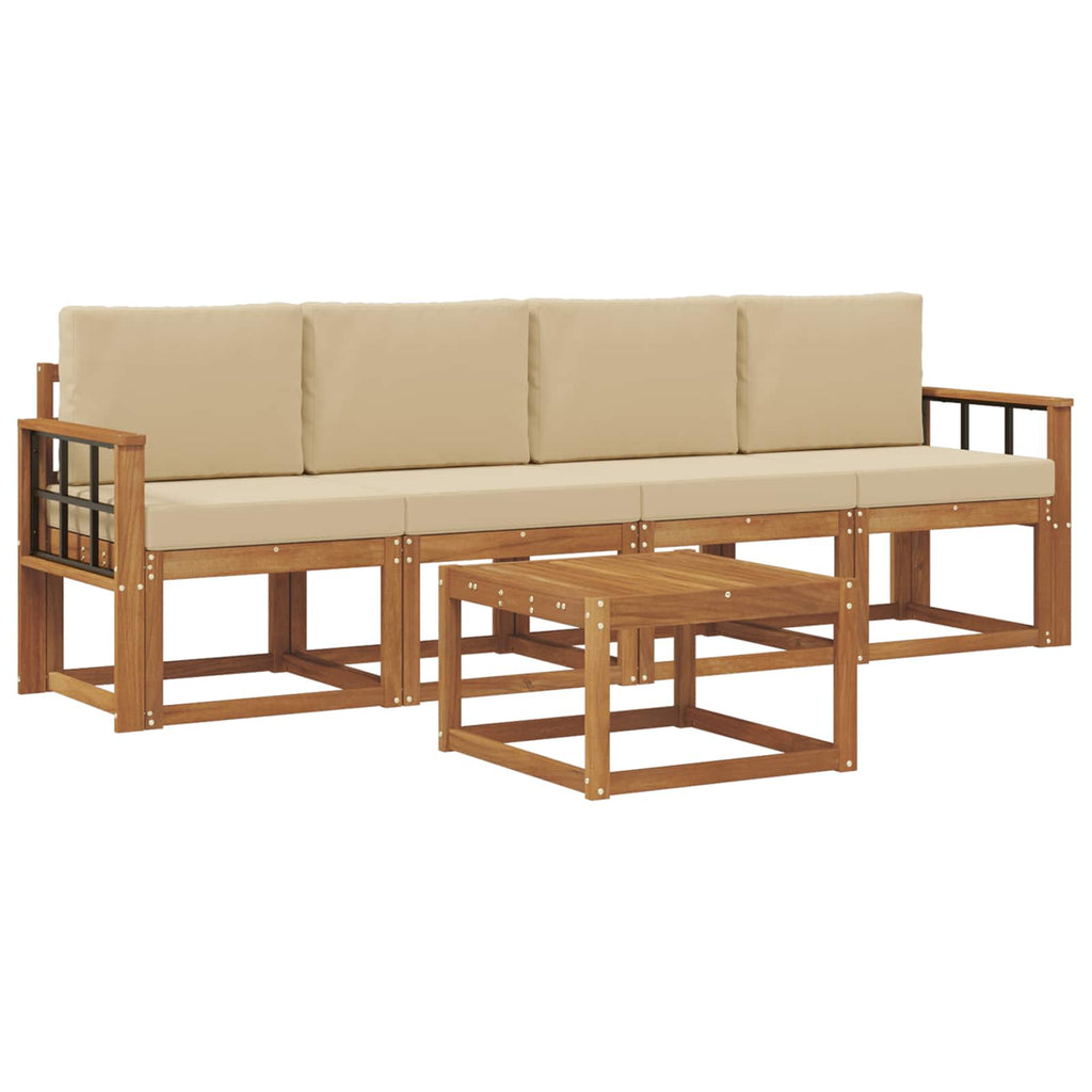 Outdoor-Sofagarnitur mit Kissen 5 pcs Natur und Beige