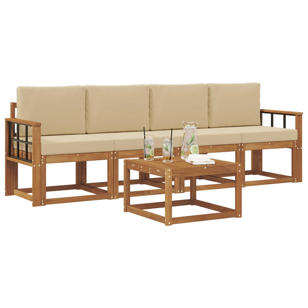 Outdoor-Sofagarnitur mit Kissen 5 pcs Natur und Beige