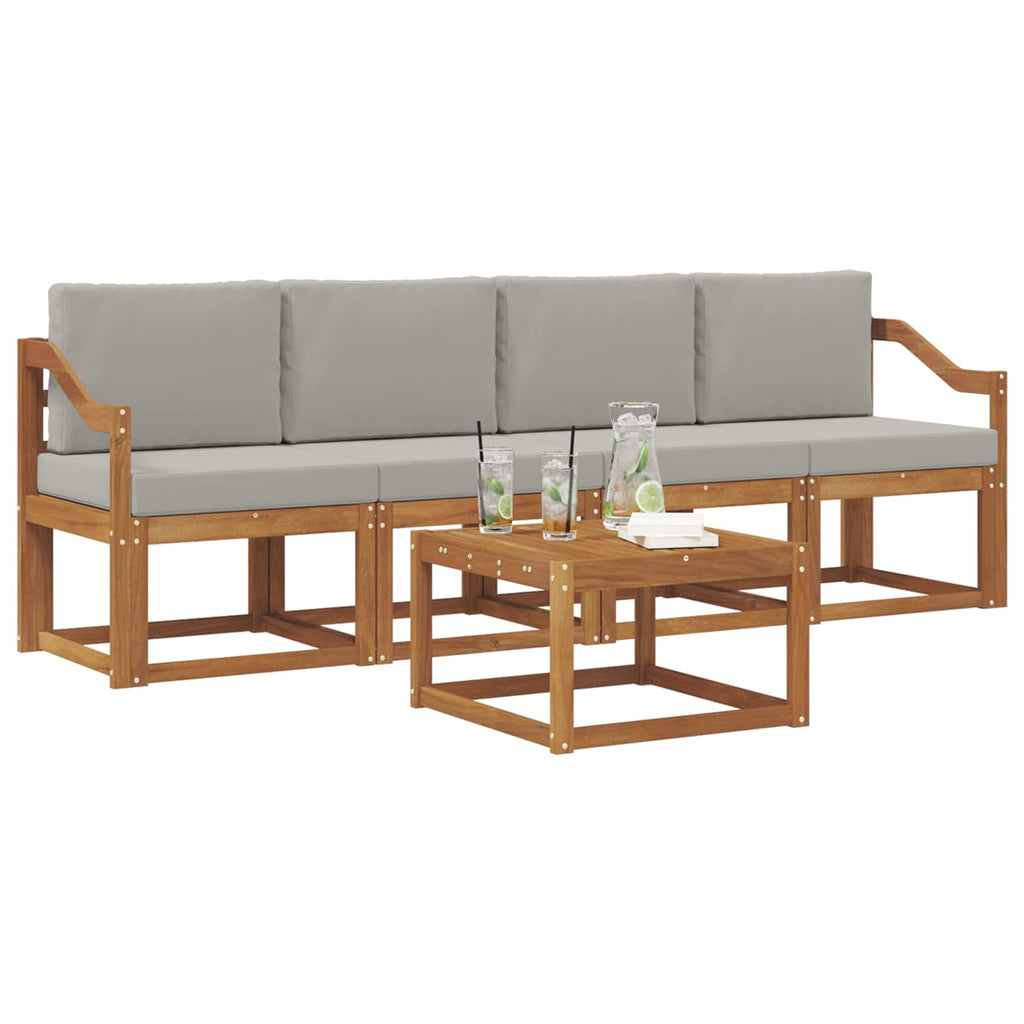 Outdoor-Sofagarnitur mit Kissen 5 pcs Natürlich und Hellgrau