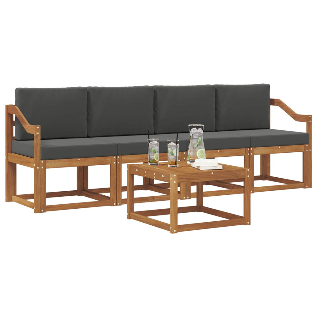 Outdoor-Sofagarnitur mit Kissen 5 pcs Natur und Anthrazit