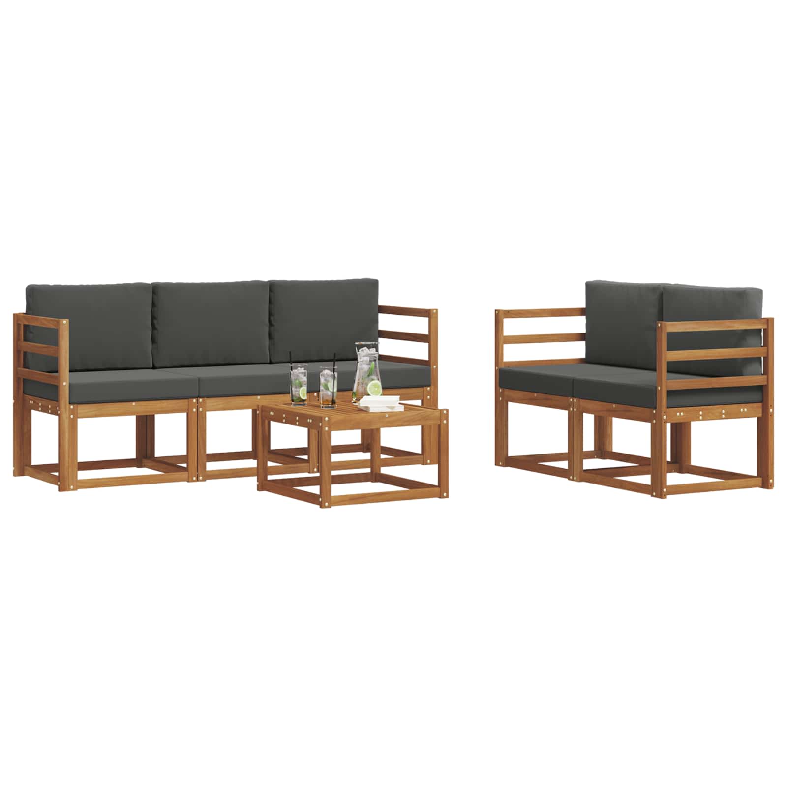 Outdoor-Sofagarnitur mit Kissen 6 pcs Natur und Anthrazit